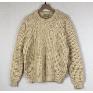 VTG GAELTERRA 100 Wool Handloomed Fisherman Sweater Sz 117/46 Crewneck‎ Ireland